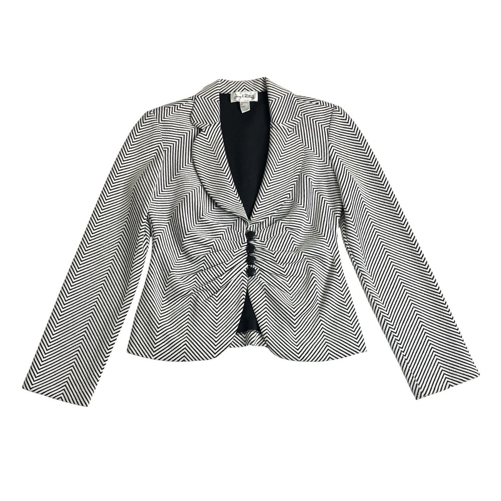 Vintage Joseph Ribkoff Veston Jacket Womens 8 Black White Striped Gathered Front